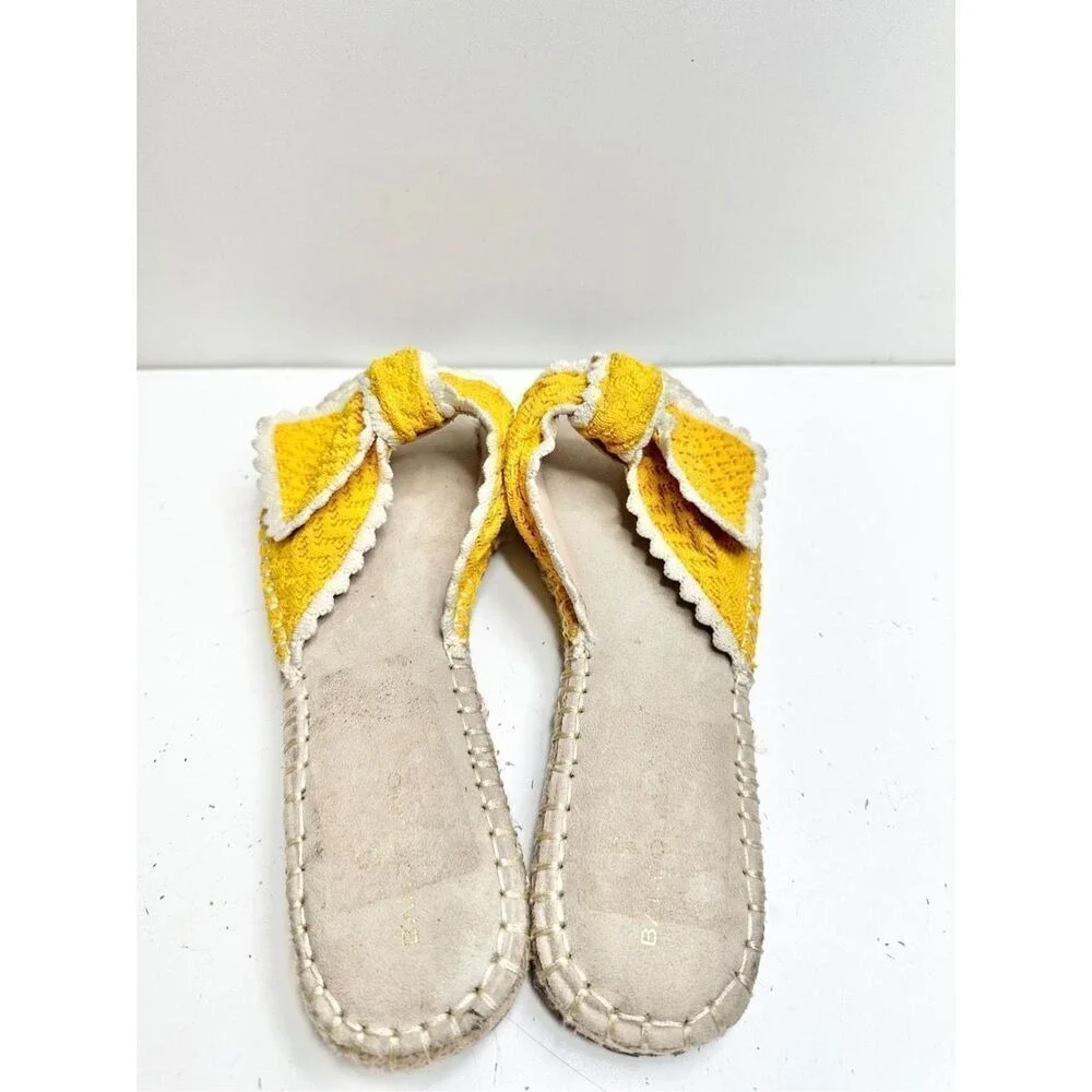Bandolino Yellow Crochet Bow Espadrille Slide Sandals Womens Size 7.5M Flats
